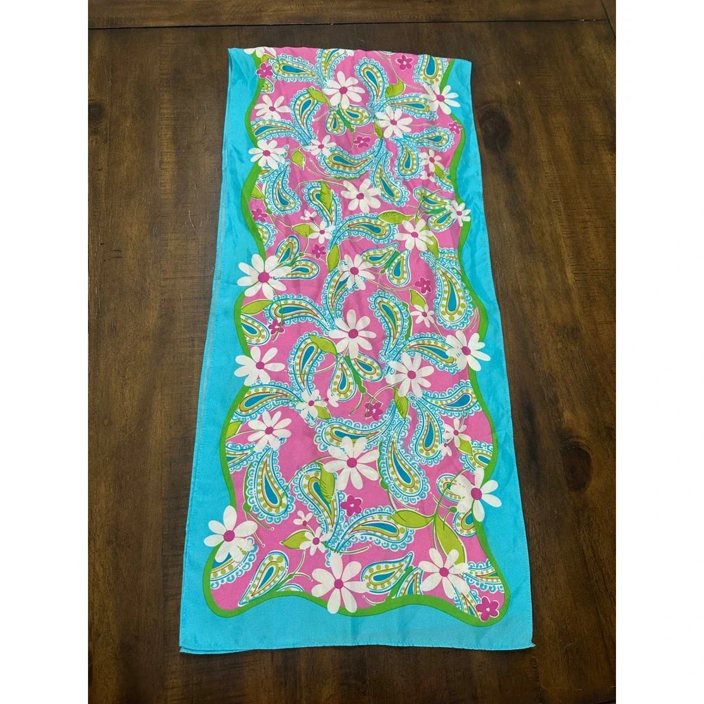 Lilly Pulitzer Pink Blue Paisley Floral Scarf Breast Cancer Awareness‎ Oblong